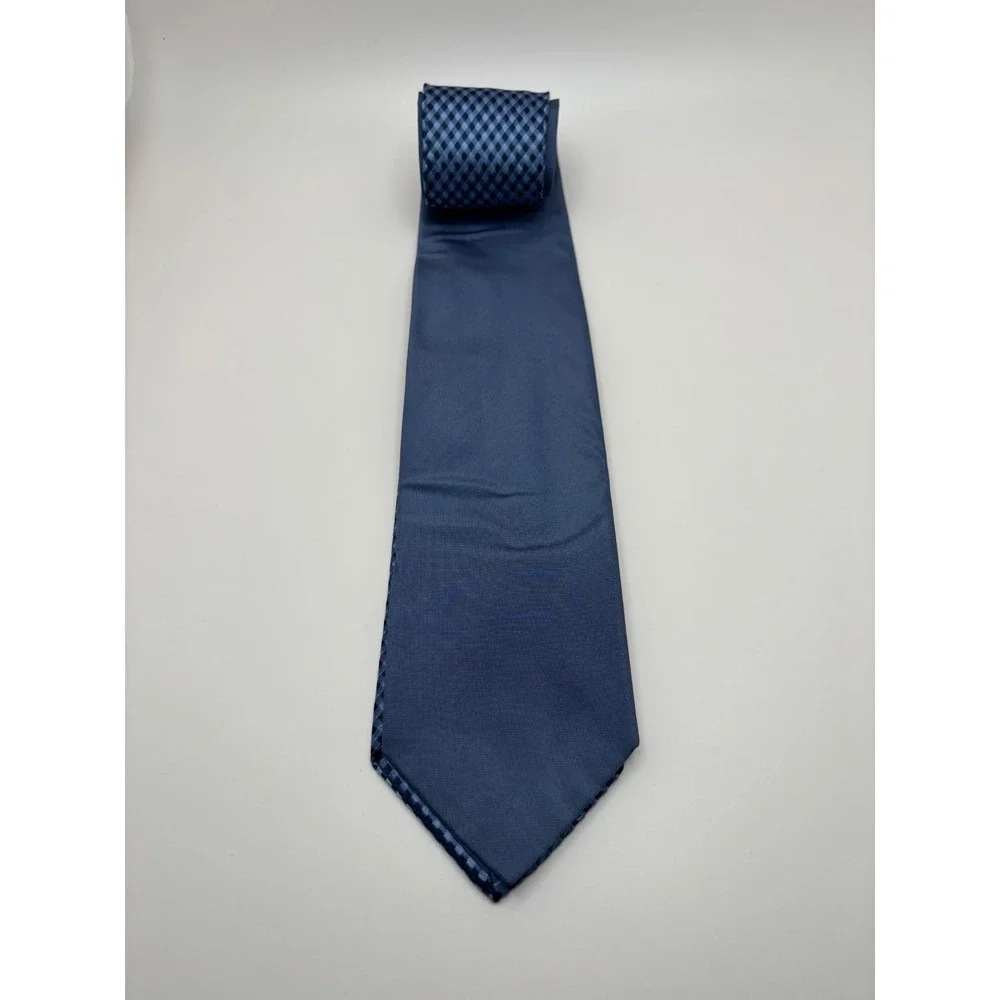 Mens Blue Checkered Woven Necktie Classic Formal Business Dress Tie